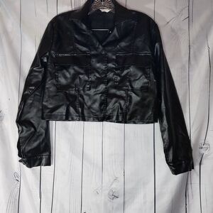 Romwe Faux Leather Black Cropped Biker  Jacket